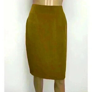VTG 90s 100% Silk CLASSIQUES FOR NORDSTROM Olive Midi Skirt Sz 10 Lined Zipper